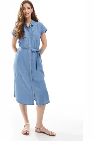 ONLY Vestido camisero vaquero azul medio de denim ligero de