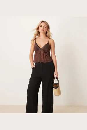 ASOS Pantalones negros de pernera recta holgada de mezcla de lino de Petite