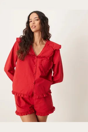 ASOS Camisa de pijama roja con bolsillo en forma de corazón de algodón de (parte de un conjunto)