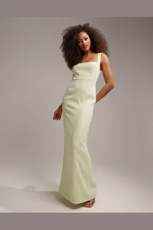 ASOS Vestido de dama de honor largo verde suave de línea depurada con cuello cuadrado de crepé de