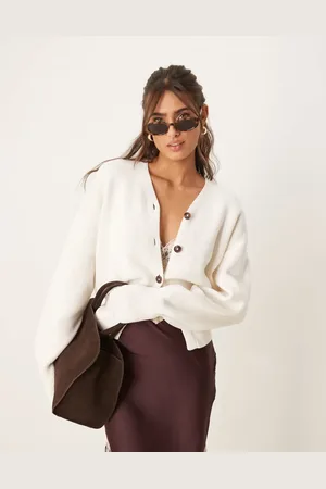 ASOS Cárdigan color estructurado con cuello de pico y detalle acanalado en el bajo de -Blanco