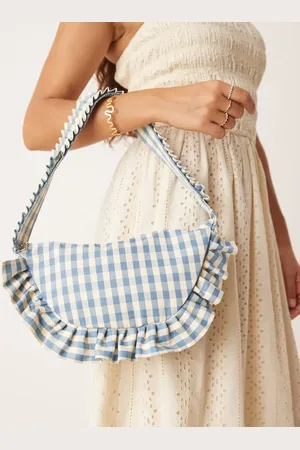 My Accessories Bolso de hombro azul a cuadros vichy con volante de