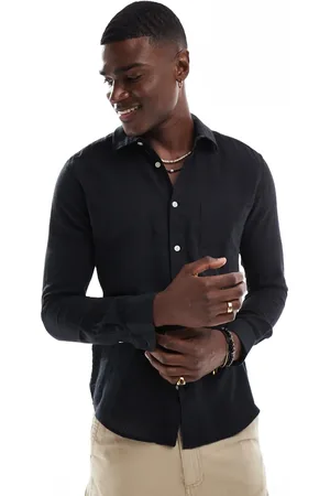 Only & Sons Camisa negra holgada de manga larga de mezcla de lino de -Verde