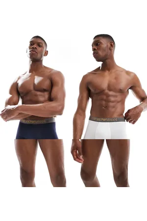 Emporio Armani Pack de 2 calzoncillos de color blanco y azul marino con logo de bambú suave al tacto de Bodywear