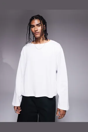 ASOS Camiseta blanca de corte cuadrado extragrande con cuello ancho de tejido grueso de