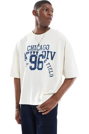 ASOS Camiseta color crema de corte cuadrado extragrande con estampado gráfico deportivo de -Blanco