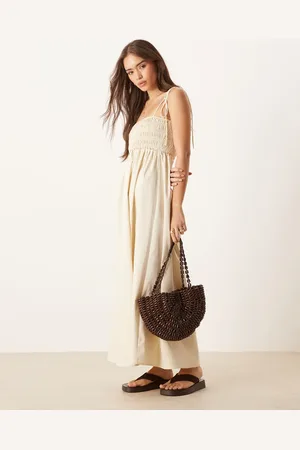 ASOS Vestido midi blanco con pecho fruncido de popelina de algodón de