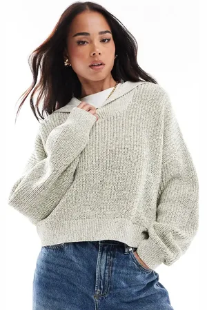 ASOS Jersey con cuello abierto de solapas de hilo multicolor de -Verde