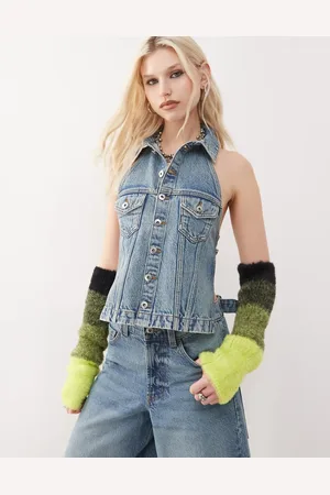 COLLUSION Top vaquero con cuello halter de (parte de un conjunto)-Azul