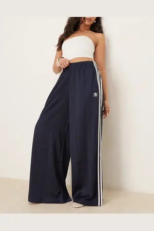 adidas Pantalones de chándal azul marino de pernera ancha de satén Adicolor de