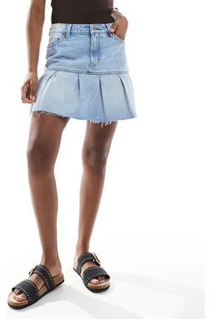 Monki Minifalda vaquera azul plisada con lavado medio de