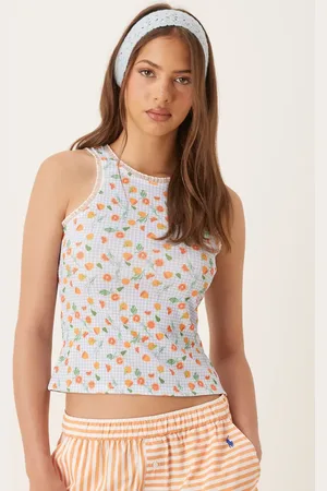 ASOS Camiseta sin mangas con estampado de cuadros vichy y flores y ribete de encaje de