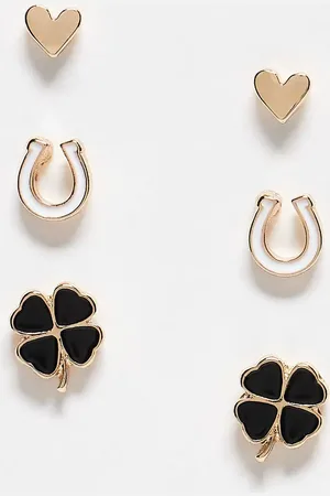 ASOS Pack de 3 pares de pendientes de botón dorados, blancos y negros con diseño floral minimalista de