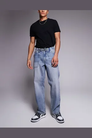 ASOS Vaqueros azules holgados con lavado claro tintado y cordón ajustable de