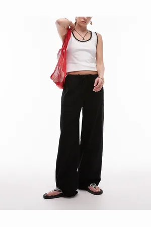 Topshop Pantalones negros de pernera recta de mezcla de lino de