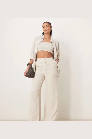 ASOS Pantalones color de pernera recta holgada de mezcla de lino de Tall-Neutro