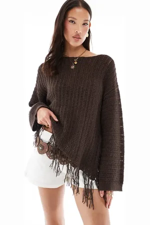 ASOS Jersey marrón asimétrico holgado de punto de croché de