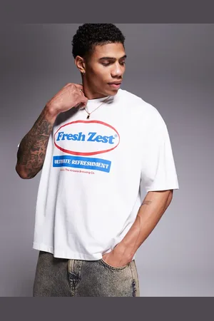 ASOS Camiseta blanca de corte cuadrado extragrande con estampado gráfico de texto de