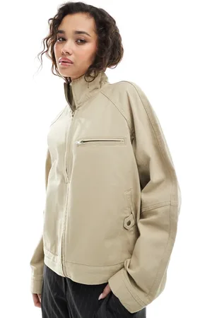 ASOS Chaqueta color extragrande con cuello alzado de sarga de -Neutro