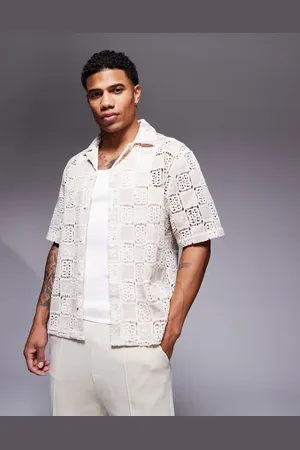 ASOS Camisa beis de corte cuadrado suelto de croché premium de