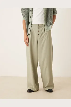ASOS Pantalones verde salvia de corte herradura con raya diplomática de