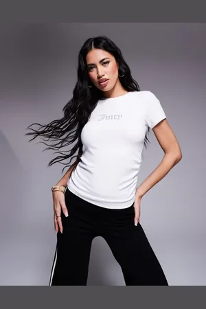 Juicy Couture Camiseta blanca fruncida con logo de strass de