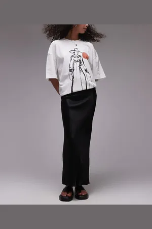 Topshop Falda midi negra de corte al bies de satén de