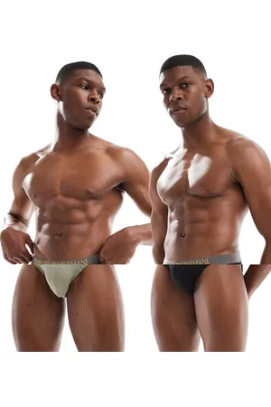 Emporio Armani Pack de 2 calzoncillos slip de color negro y beis con logo de bambú suave al tacto de Bodywear