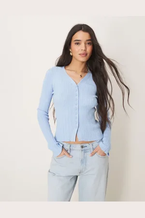 ASOS Cárdigan con cuello de pico, botones y volante de canalé de
