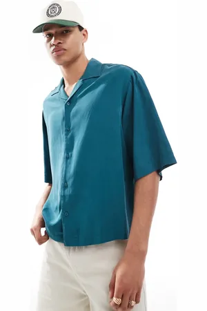 ASOS Camisa azul cerceta de corte cuadrado extragrande con cuello de solapas de -Verde