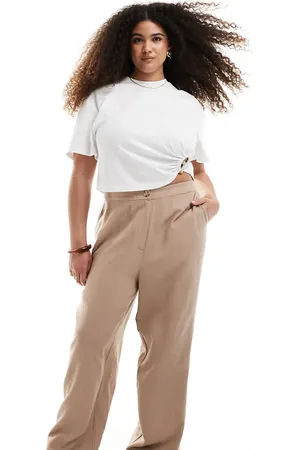 ASOS Pantalones color moca de pernera recta holgada de mezcla de lino de Curve-Marrón