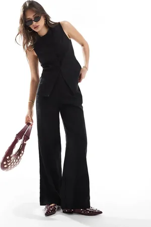 New Look Pantalones negros de pernera ancha de lino de (parte de un conjunto)