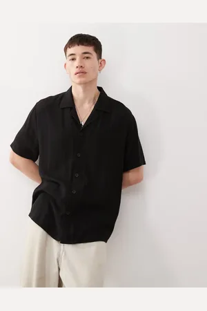 Reclaimed Camisa negra extragrande de mezcla de lino de