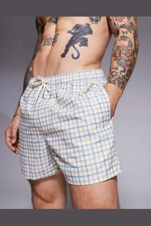 ASOS Shorts de baño a cuadros azules de largo medio de