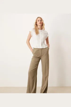 ASOS Pantalones caquis de pernera recta holgada de mezcla de lino de Tall-Verde