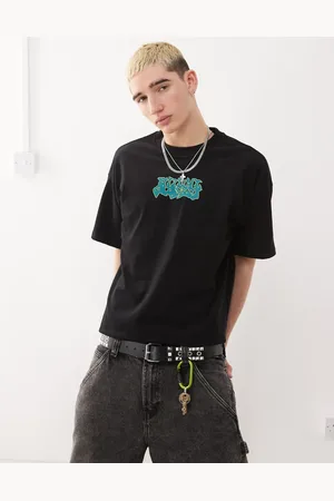 Weekday Camiseta negra de corte cuadrado con estampado gráfico en el pecho Great de