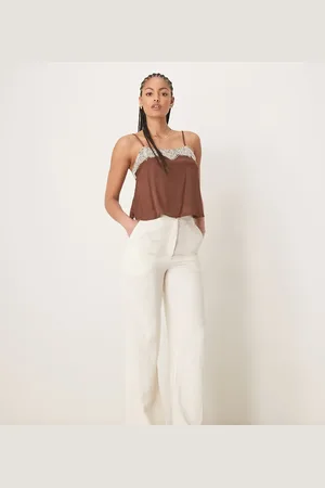 ASOS Pantalones blanco de pernera recta holgada de mezcla de lino de Tall