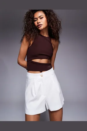 River Island Pantalones cortos de sastre blancos de lino de