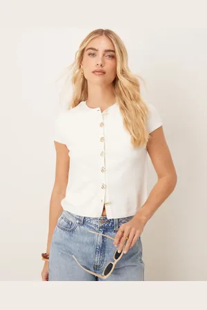 ASOS Cárdigan color con mangas de casquillo y botones dorados de punto de -Blanco