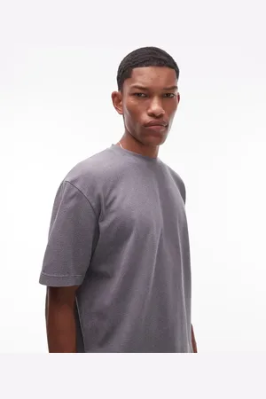 Topman Camiseta gris de corte cuadrado de punto gofrado de