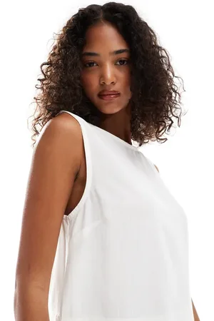 ASOS Camiseta color sin mangas con diseño cómodo de mezcla de lino de -Blanco