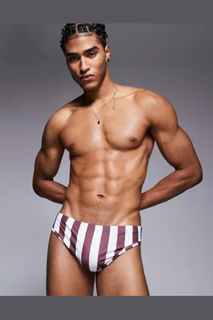 ASOS Slips de baño a rayas y blancas de -Rojo