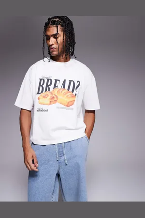 ASOS Camiseta blanca de corte cuadrado extragrande con estampado gráfico de pan de -Blanco