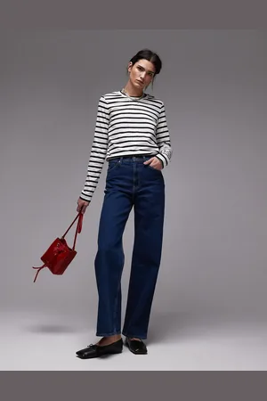 ARKET Vaqueros de talle alto y pernera ancha con lavado azul medio Lupine de -Negro