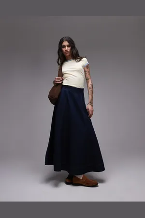 Topshop Falda vaquera larga azul añil crudo de corte amplio de