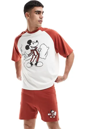 ASOS Pijama de pantalones cortos y camiseta de manga corta raglán con diseño de Mickey Mouse de Disney de