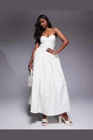 ASOS Vestido corsetero largo amarillo crema con lazo en la espalda de satén de algodón de