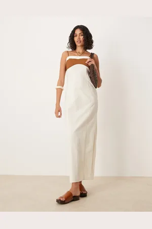 ASOS Vestido largo de tirantes con diseño color block en tonos neutros de lino y algodón de