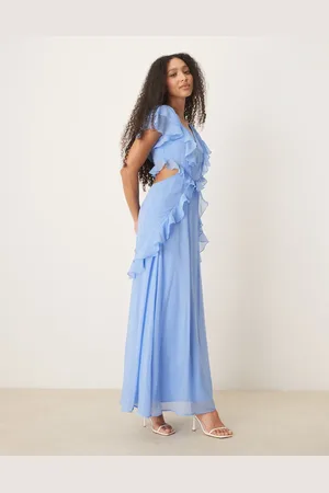 ASOS Vestido midi con abertura y mangas fluidas de volantes de
