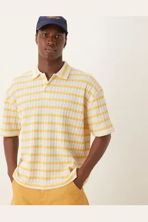 ASOS Polo a rayas blancas y amarillas de corte cuadrado extragrande de tejido texturizado de